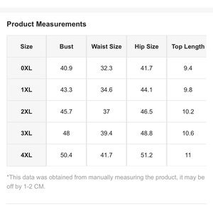 Size chart please use as a reference
